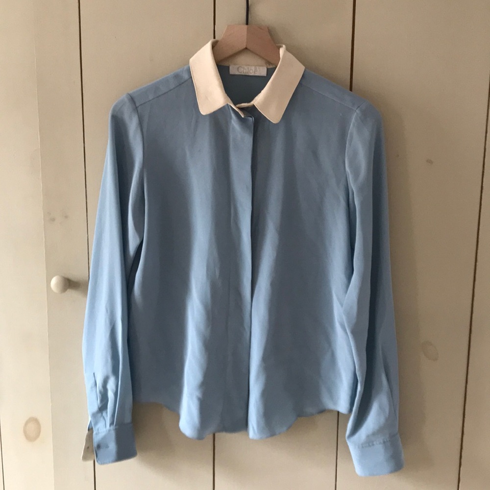 Powder Blue Silk Chloe Button Up